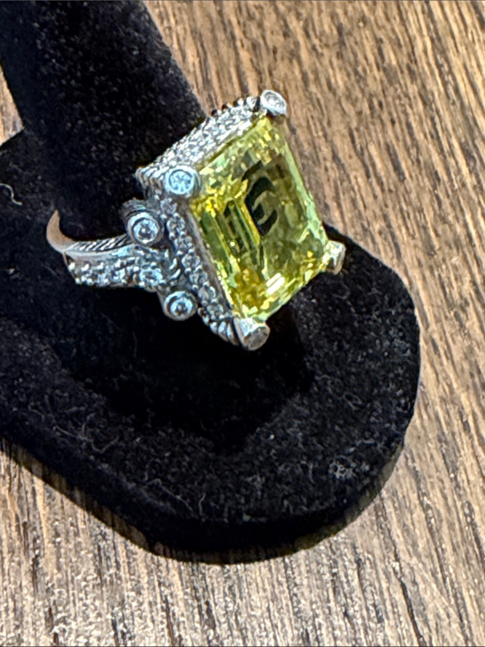 Judith Ripka Silver Ring with Yellow Topaz Emerald-Cut Stone